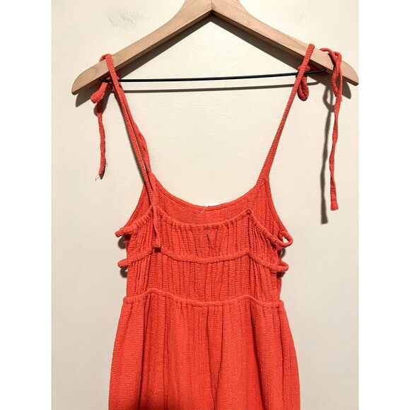 NWT Urban Outfitters Orange Gauze Tie Strap Wide Leg Jumpsuit 100% Cotton Small - Picture 8 of 11